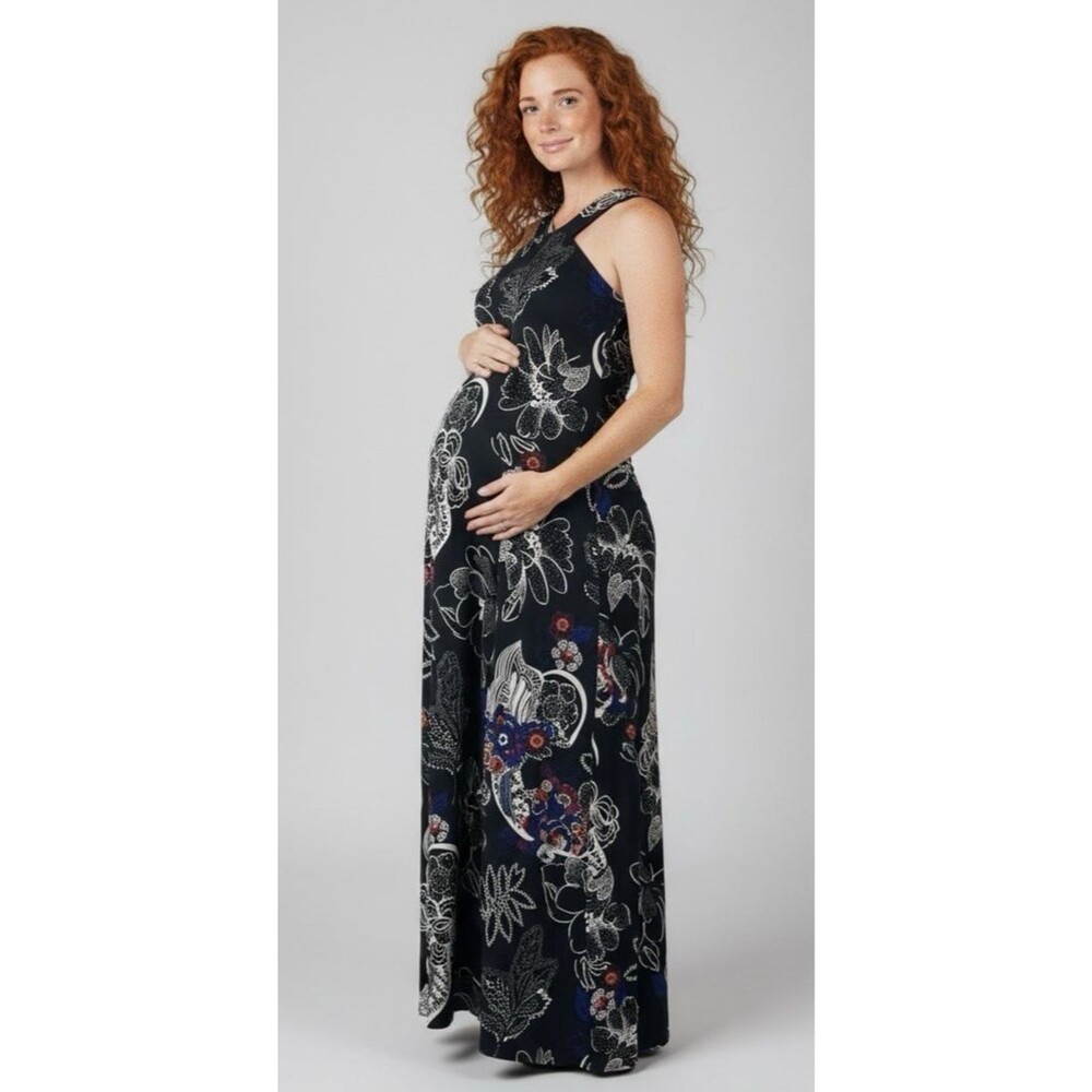 Motherhood maternity NEW womens stretchy floral halter maxi dress Small